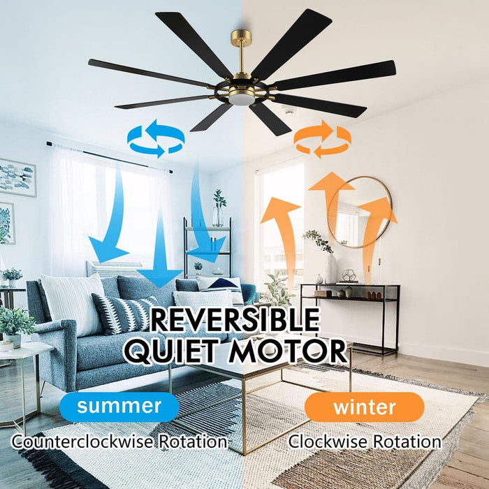 80 in. Black Huge Ceiling Fan with Lights and Remote, Wood 8 Blades Reversible Silent Ceiling Fan, Modern Large Ceiling Fan for Bedroom Dining Living Room-29-ErisView