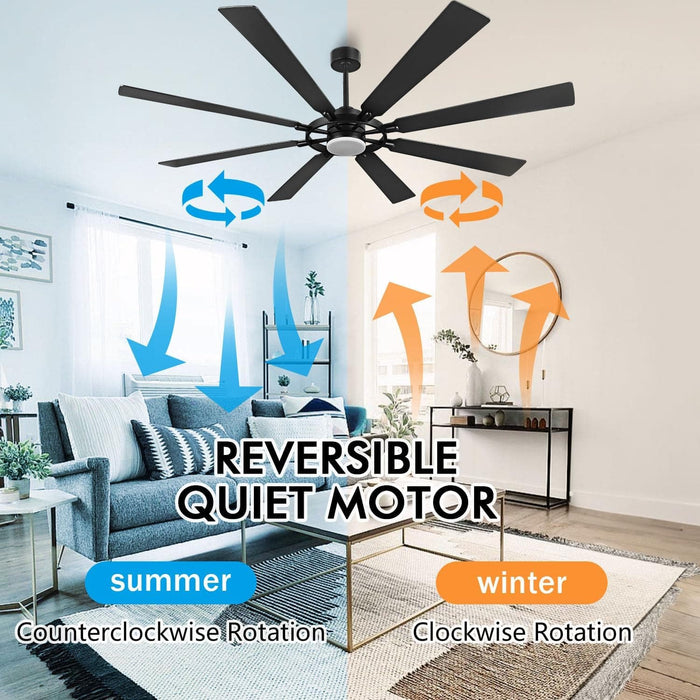 80 in. Black Huge Ceiling Fan with Lights and Remote, Wood 8 Blades Reversible Silent Ceiling Fan, Modern Large Ceiling Fan for Bedroom Dining Living Room-2-ErisView