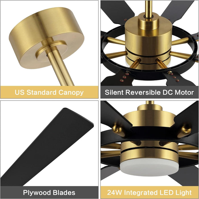 80 in. Black Huge Ceiling Fan with Lights and Remote, Wood 8 Blades Reversible Silent Ceiling Fan, Modern Large Ceiling Fan for Bedroom Dining Living Room-32-ErisView