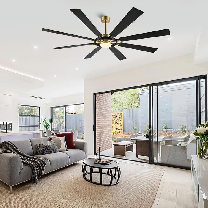 80 in. Black Huge Ceiling Fan with Lights and Remote, Wood 8 Blades Reversible Silent Ceiling Fan, Modern Large Ceiling Fan for Bedroom Dining Living Room-35-ErisView