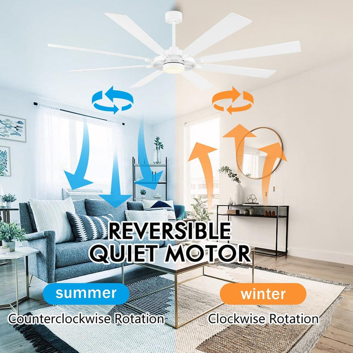 80 in. Black Huge Ceiling Fan with Lights and Remote, Wood 8 Blades Reversible Silent Ceiling Fan, Modern Large Ceiling Fan for Bedroom Dining Living Room-47-ErisView