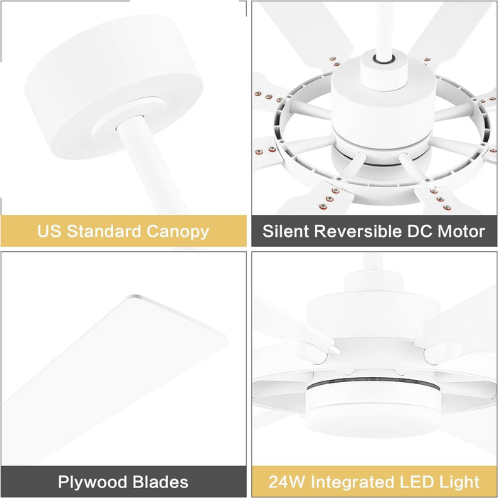 80 in. Black Huge Ceiling Fan with Lights and Remote, Wood 8 Blades Reversible Silent Ceiling Fan, Modern Large Ceiling Fan for Bedroom Dining Living Room-50-ErisView