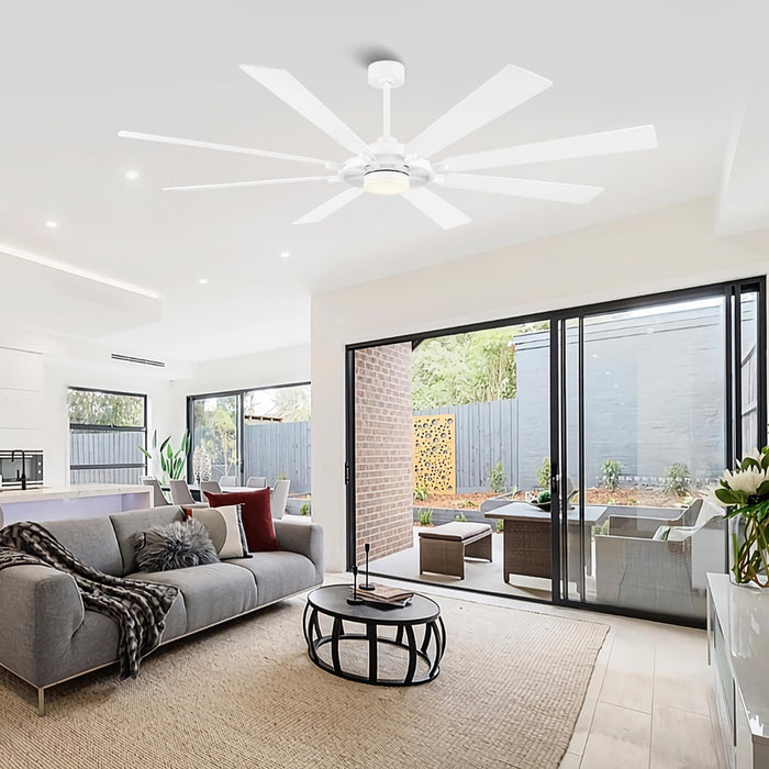 80 in. Black Huge Ceiling Fan with Lights and Remote, Wood 8 Blades Reversible Silent Ceiling Fan, Modern Large Ceiling Fan for Bedroom Dining Living Room-54-ErisView