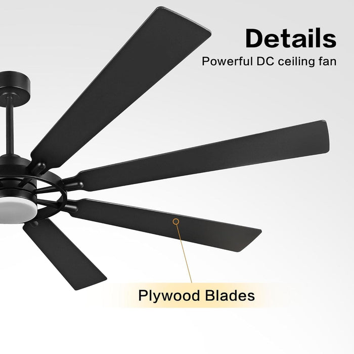 80 in. Black Huge Ceiling Fan with Lights and Remote, Wood 8 Blades Reversible Silent Ceiling Fan, Modern Large Ceiling Fan for Bedroom Dining Living Room-6-ErisView