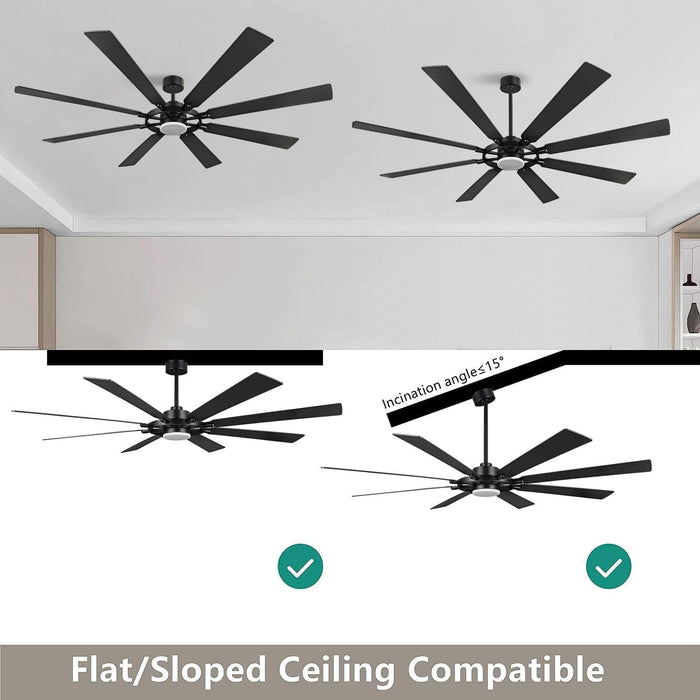 80 in. Black Huge Ceiling Fan with Lights and Remote, Wood 8 Blades Reversible Silent Ceiling Fan, Modern Large Ceiling Fan for Bedroom Dining Living Room-7-ErisView