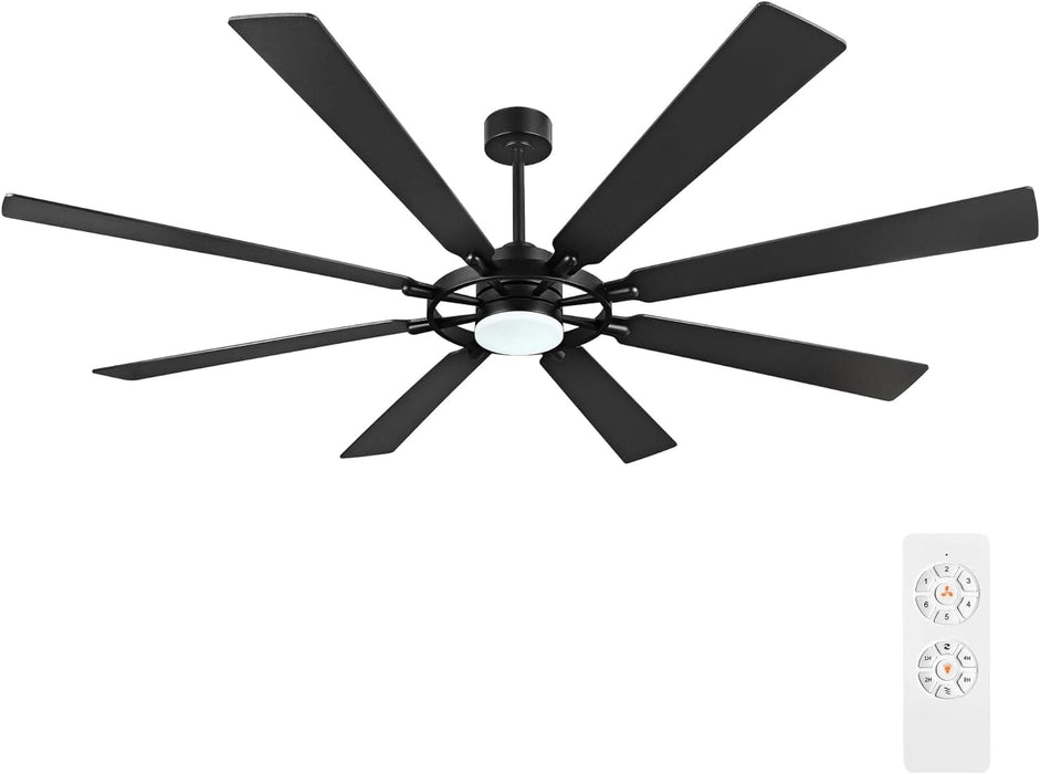 80 in. Black Huge Ceiling Fan with Lights and Remote, Wood 8 Blades Reversible Silent Ceiling Fan, Modern Large Ceiling Fan for Bedroom Dining Living Room-1-ErisView