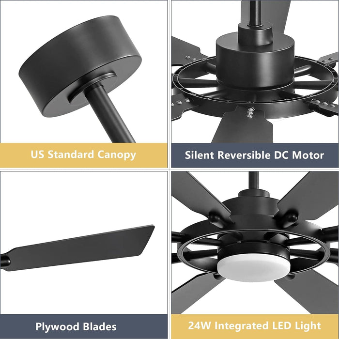 80 in. Huge Ceiling Fans without Lights , Gold Finish Wood Blades Reversible Ceiling Fan, Modern Large Remote Control for Bedroom Dining Living Room-13-ErisView
