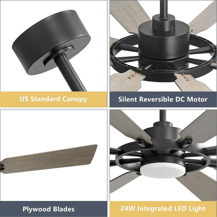 80 in. Huge Ceiling Fans without Lights , Gold Finish Wood Blades Reversible Ceiling Fan, Modern Large Remote Control for Bedroom Dining Living Room-29-ErisView