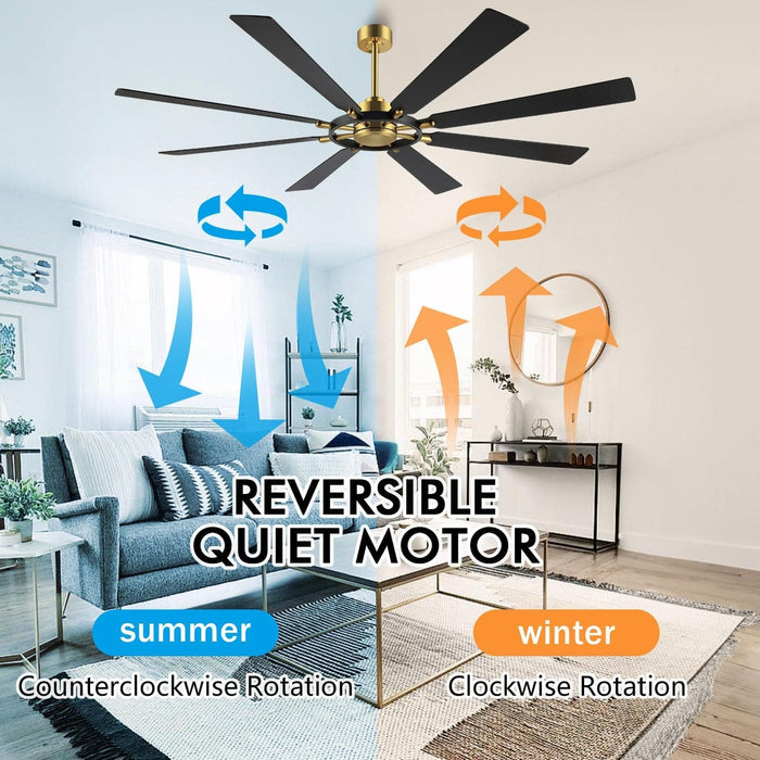80 in. Huge Ceiling Fans without Lights , Gold Finish Wood Blades Reversible Ceiling Fan, Modern Large Remote Control for Bedroom Dining Living Room-2-ErisView