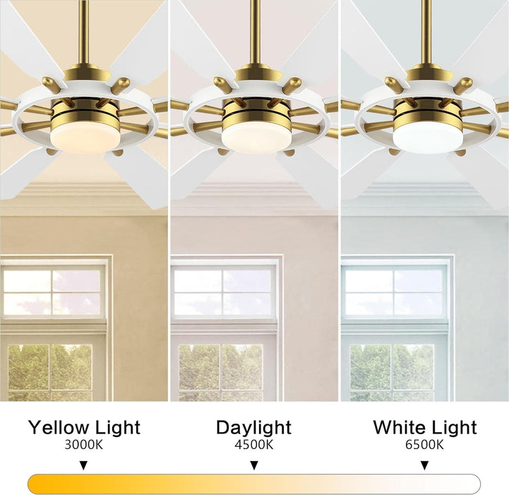 80 in. Huge Ceiling Fans without Lights , Gold Finish Wood Blades Reversible Ceiling Fan, Modern Large Remote Control for Bedroom Dining Living Room-36-ErisView