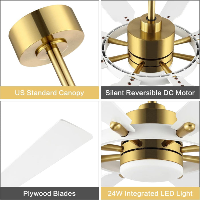 80 in. Huge Ceiling Fans without Lights , Gold Finish Wood Blades Reversible Ceiling Fan, Modern Large Remote Control for Bedroom Dining Living Room-38-ErisView