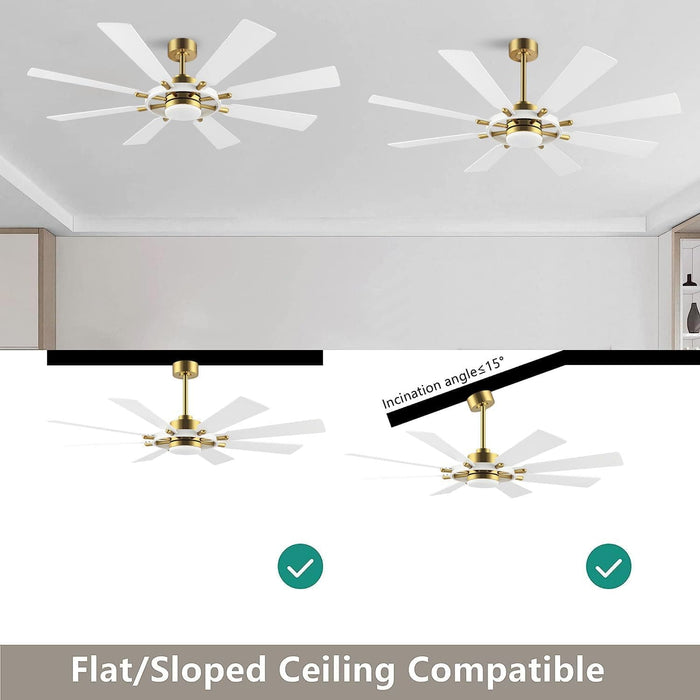 80 in. Huge Ceiling Fans without Lights , Gold Finish Wood Blades Reversible Ceiling Fan, Modern Large Remote Control for Bedroom Dining Living Room-40-ErisView