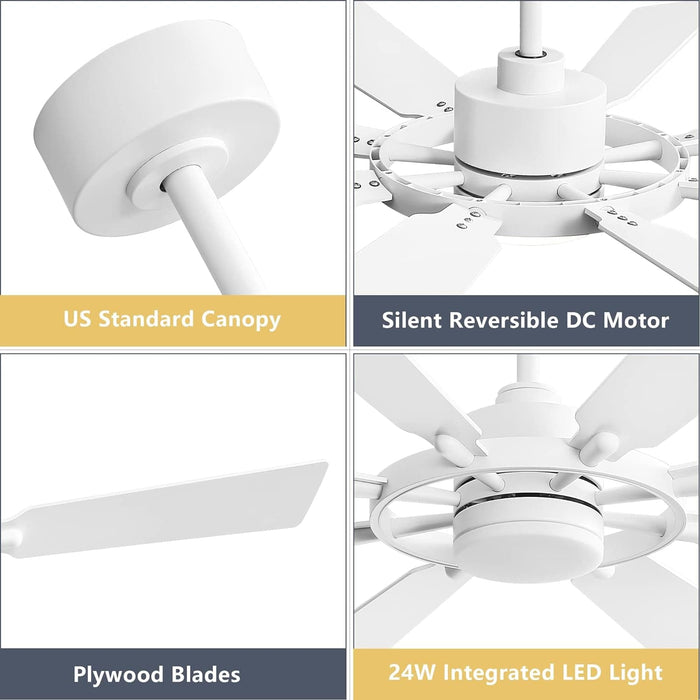 80 in. Huge Ceiling Fans without Lights , Gold Finish Wood Blades Reversible Ceiling Fan, Modern Large Remote Control for Bedroom Dining Living Room-47-ErisView