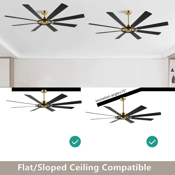 80 in. Huge Ceiling Fans without Lights , Gold Finish Wood Blades Reversible Ceiling Fan, Modern Large Remote Control for Bedroom Dining Living Room-5-ErisView