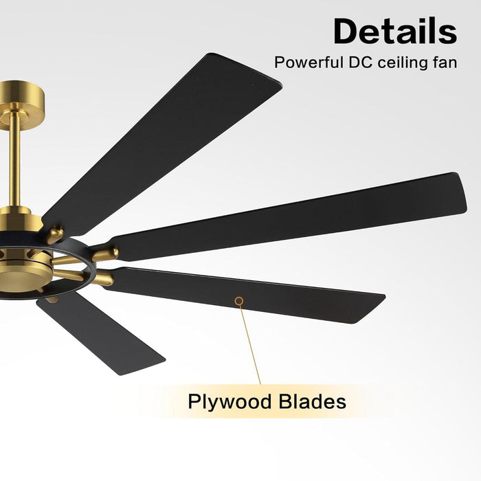 80 in. Huge Ceiling Fans without Lights , Gold Finish Wood Blades Reversible Ceiling Fan, Modern Large Remote Control for Bedroom Dining Living Room-6-ErisView