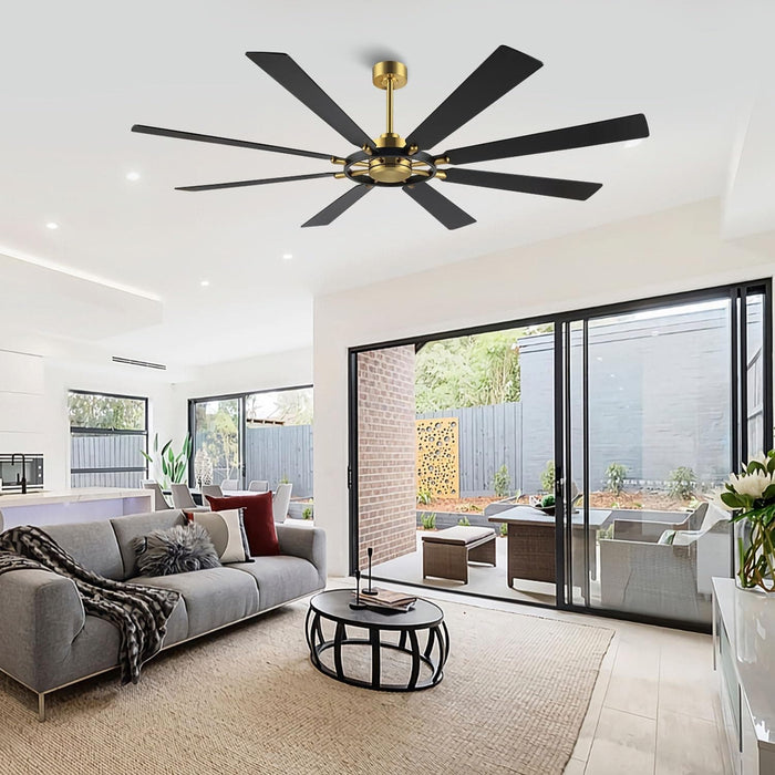 80 in. Huge Ceiling Fans without Lights , Gold Finish Wood Blades Reversible Ceiling Fan, Modern Large Remote Control for Bedroom Dining Living Room-7-ErisView