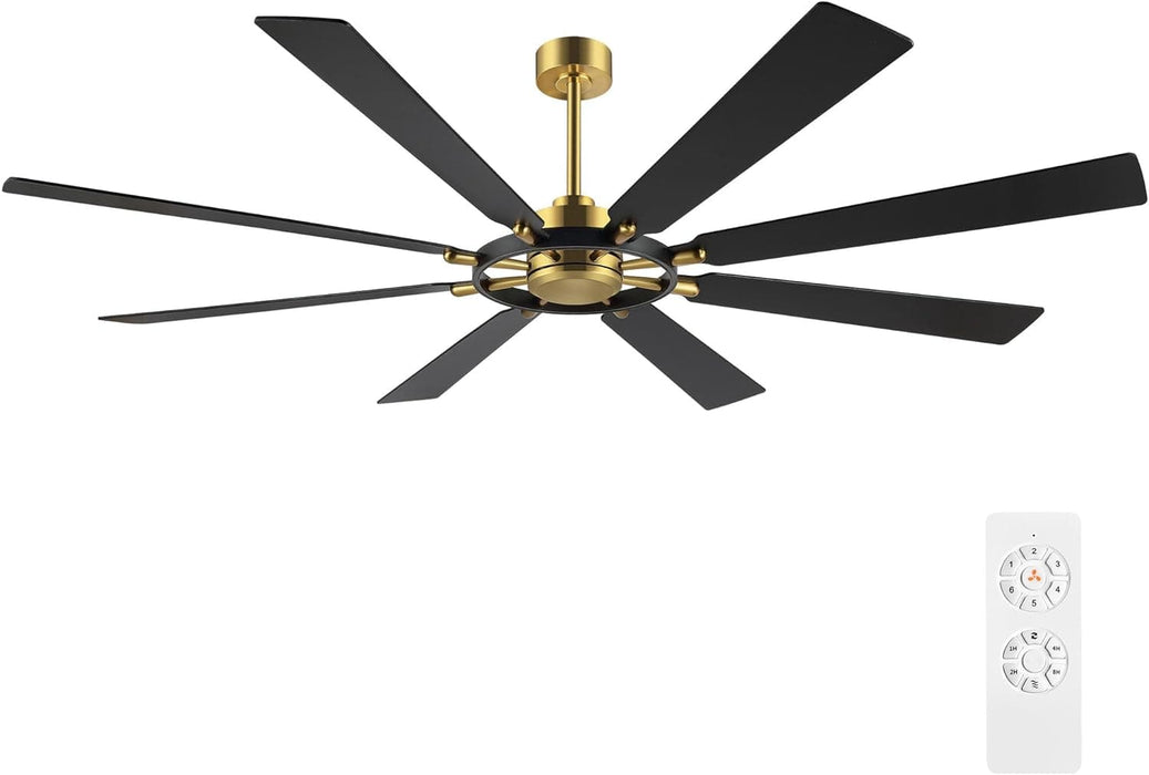 80 in. Huge Ceiling Fans without Lights , Gold Finish Wood Blades Reversible Ceiling Fan, Modern Large Remote Control for Bedroom Dining Living Room-1-ErisView