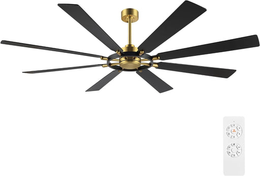 80 in. Huge Ceiling Fans without Lights , Gold Finish Wood Blades Reversible Ceiling Fan, Modern Large Remote Control for Bedroom Dining Living Room-1-ErisView