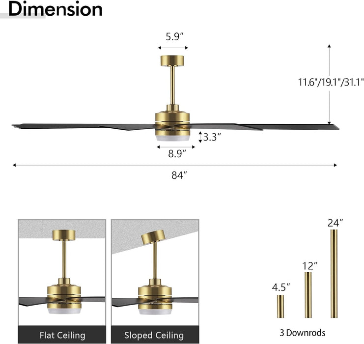84 in. Black Huge Ceiling Fan with Light, Reversible Fan for Summer Winter, Modern Ceiling Fan for Living Room Restaurant Home Commercial-17-ErisView