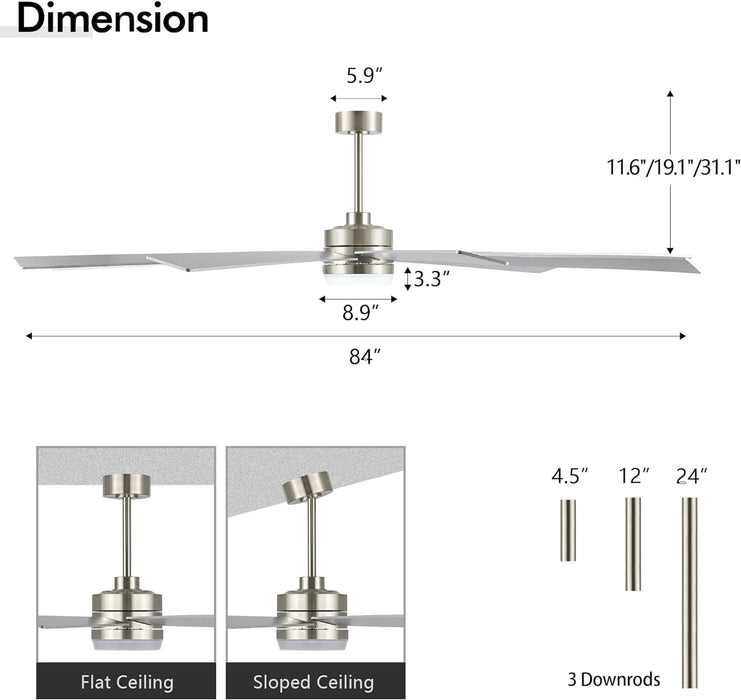 84 in. Black Huge Ceiling Fan with Light, Reversible Fan for Summer Winter, Modern Ceiling Fan for Living Room Restaurant Home Commercial-33-ErisView