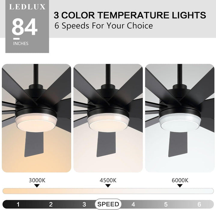 84 in. Black Huge Ceiling Fan with Light, Reversible Fan for Summer Winter, Modern Ceiling Fan for Living Room Restaurant Home Commercial-3-ErisView