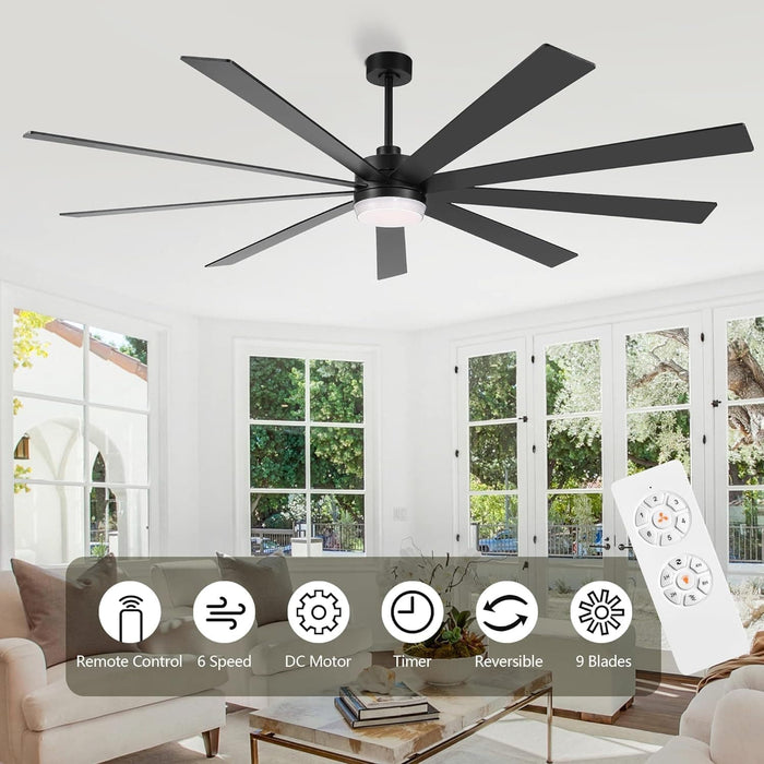 84 in. Black Huge Ceiling Fan with Light, Reversible Fan for Summer Winter, Modern Ceiling Fan for Living Room Restaurant Home Commercial-5-ErisView