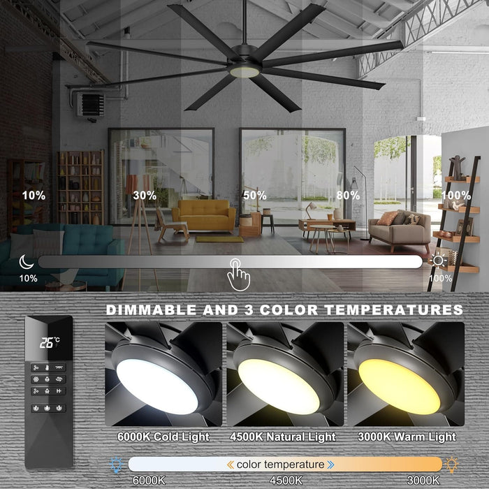 84 in. Huge Ceiling Fan, Black Industrial Remote Control Ceiling Fan and Light, Quiet Small Ceiling Fan for Living Room Bedroom Shop Garage Patio-5-ErisView