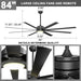 84 in. Huge Ceiling Fan, Black Industrial Remote Control Ceiling Fan and Light, Quiet Small Ceiling Fan for Living Room Bedroom Shop Garage Patio-6-ErisView
