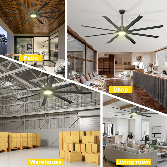84 in. Huge Ceiling Fan, Black Industrial Remote Control Ceiling Fan and Light, Quiet Small Ceiling Fan for Living Room Bedroom Shop Garage Patio-8-ErisView