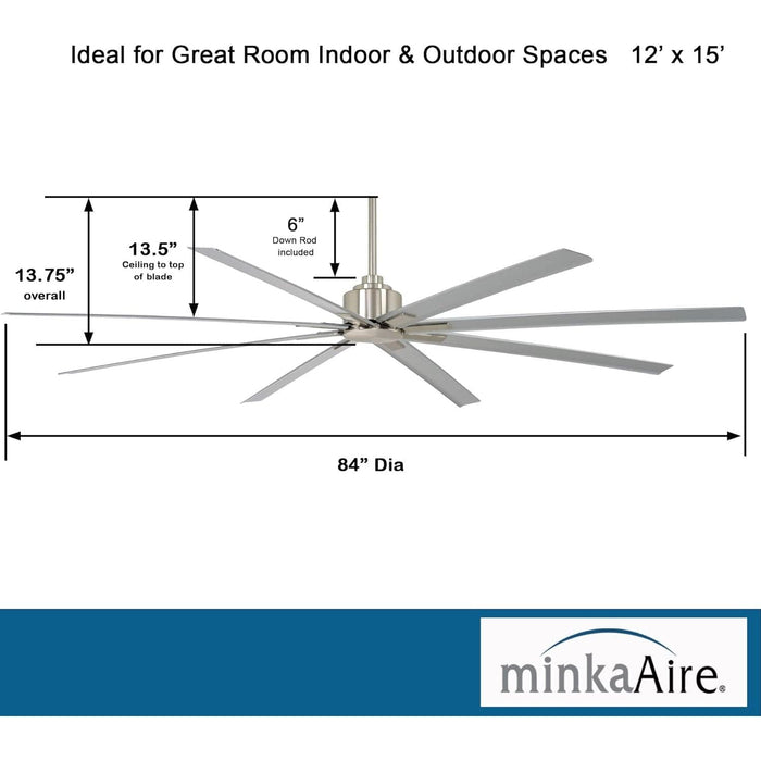 84 in. Huge Ceiling Fan, Brushed Nickel Ceiling Fan with Silver Blades, Outdoor Ceiling Fans without Lights-4-ErisView
