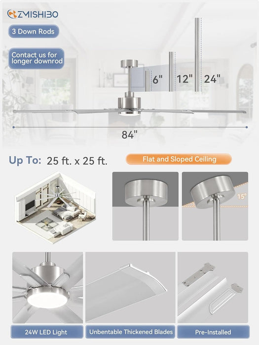 84 in. Huge Ceiling Fan, Industrial Ceiling Fans with Remote, Indoor Outdoor Ceiling Fans for Patio Garage Porch, Exterior Ceiling Fans-6-ErisView