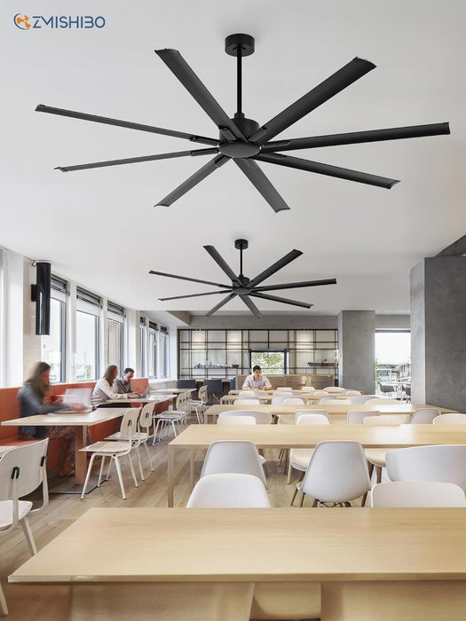 84 in. Huge Ceiling Fan, Industrial Reversible DC Ceiling Fan with Remote Control, Black Commercial Ceiling Fans for Porch Garage Shop-7-ErisView
