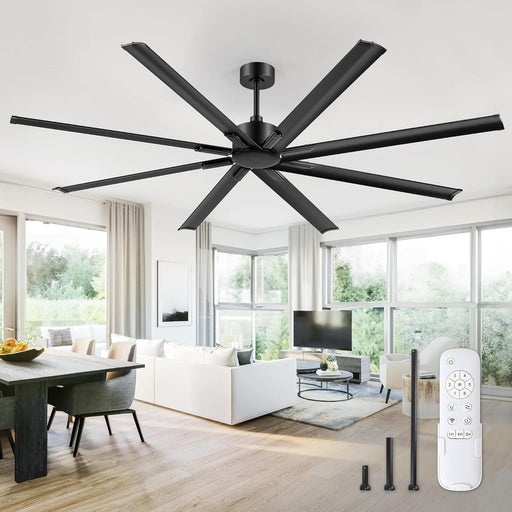 84 in. Huge Ceiling Fan, Industrial Reversible DC Ceiling Fan with Remote Control, Black Commercial Ceiling Fans for Porch Garage Shop-1-ErisView