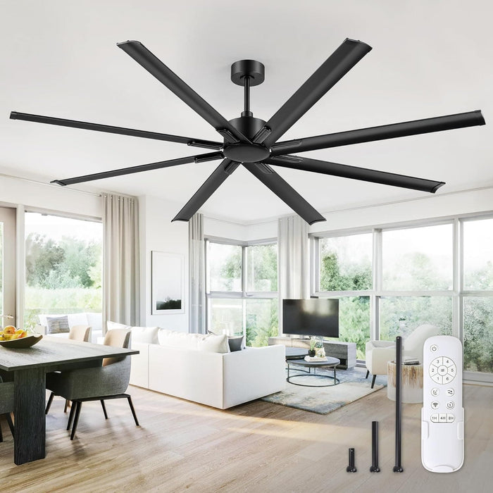 84 in. Huge Ceiling Fan, Industrial Reversible DC Ceiling Fan with Remote Control, Black Commercial Ceiling Fans for Porch Garage Shop-1-ErisView