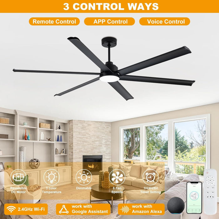 84 in. Huge Ceiling Fan, Smart Industrial Remote Ceiling Fan with Light, Big Outdoor Ceiling Fans for Patio, Indoor Black Ceiling Fan for Living Rooms-3-ErisView