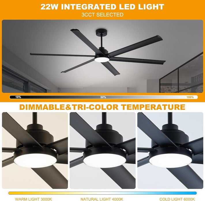 84 in. Huge Ceiling Fan, Smart Industrial Remote Ceiling Fan with Light, Big Outdoor Ceiling Fans for Patio, Indoor Black Ceiling Fan for Living Rooms-7-ErisView
