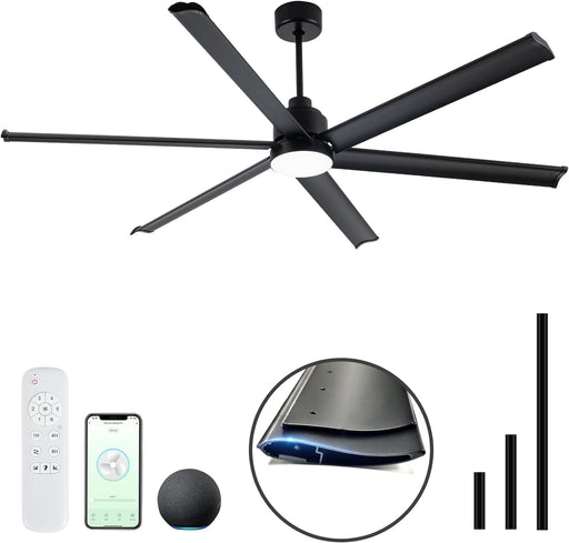 84 in. Huge Ceiling Fan, Smart Industrial Remote Ceiling Fan with Light, Big Outdoor Ceiling Fans for Patio, Indoor Black Ceiling Fan for Living Rooms-1-ErisView