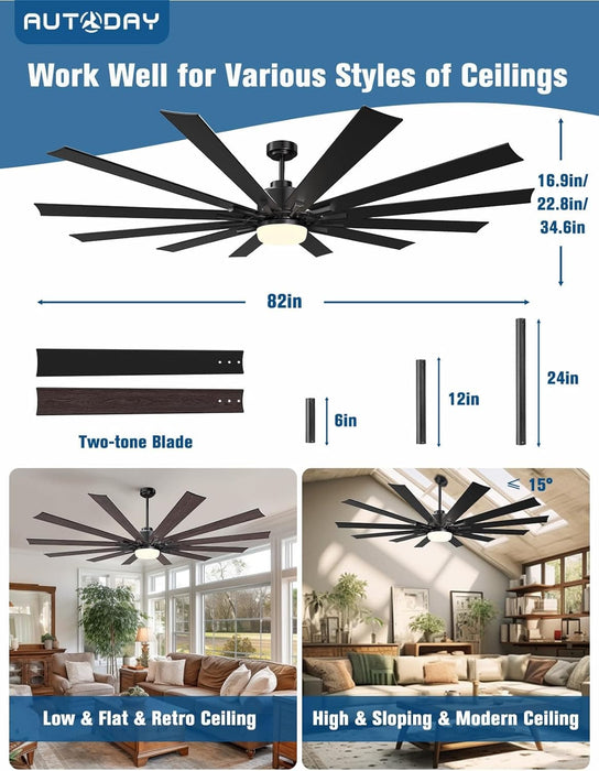 84 in. Huge Ceiling Fan with Light and Remote, Large Indoor Outdoor Ceiling Fan, Reversible Dimmable Ceiling Fan for Living Room Bedroom-6-ErisView