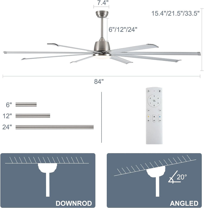 84 in. Industrial Reversible Ceiling Fan, Remote Ceiling Fan with Light and Control, Big Indoor Outdoor Ceiling Fans-6-ErisView