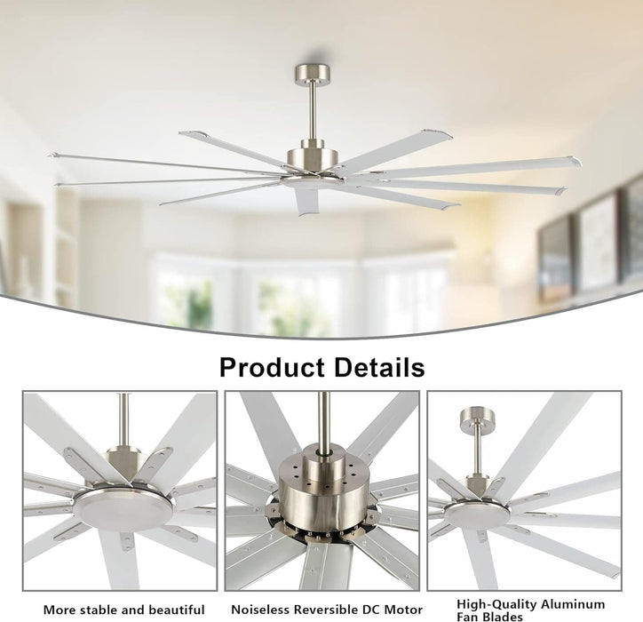 84 in. White Huge Ceiling Fan NO Light with Remote Control, Industrial Commercial Ceiling Fan with Aluminum Blades, Living Room Warehouse Ceiling Fans-14-ErisView