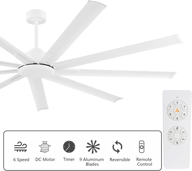 84 in. White Huge Ceiling Fan NO Light with Remote Control, Industrial Commercial Ceiling Fan with Aluminum Blades, Living Room Warehouse Ceiling Fans-2-ErisView