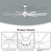 84 in. White Huge Ceiling Fan NO Light with Remote Control, Industrial Commercial Ceiling Fan with Aluminum Blades, Living Room Warehouse Ceiling Fans-5-ErisView