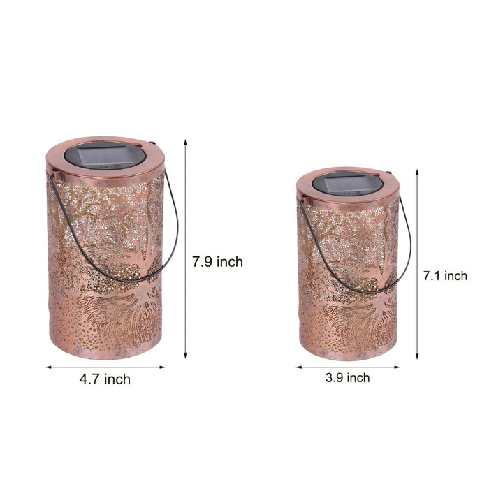 Portable Iron Hollow Tree Projection Waterproof Retro Hanging Solar Lanterns