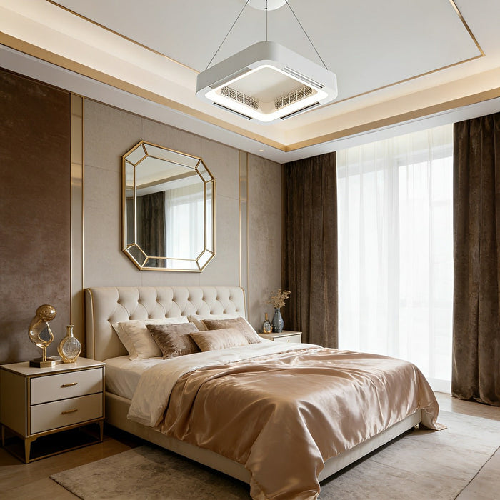 Bladeless LED Ceiling Fan, Dimmable Pendant Light, Modern Minimalist, Remote Control, Living Room/Bedroom/Kitchen