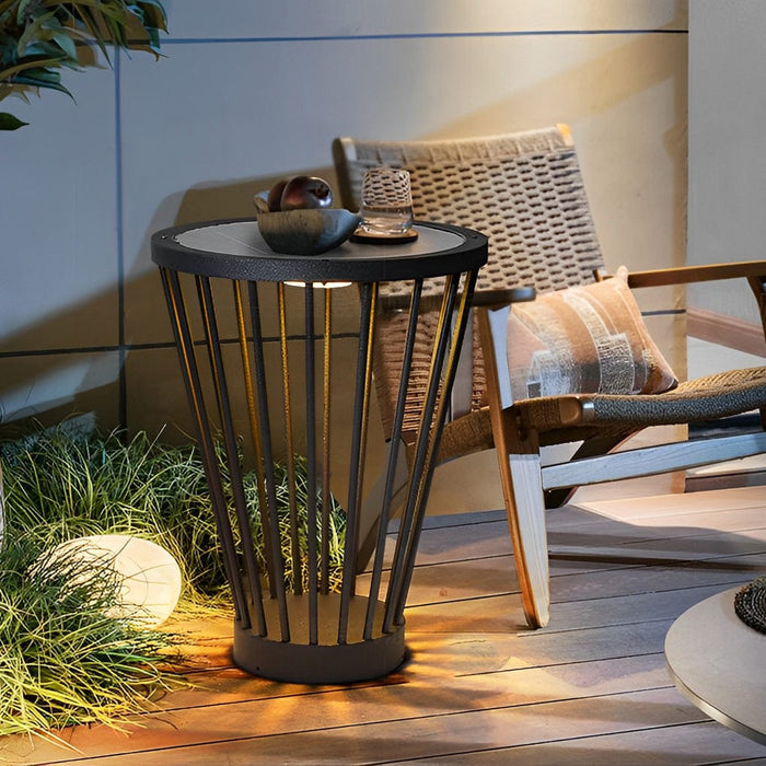 19.5'' Stainless Steel Black Floor Lamp Round Tea Table Outdoor Waterproof Standing Lamp