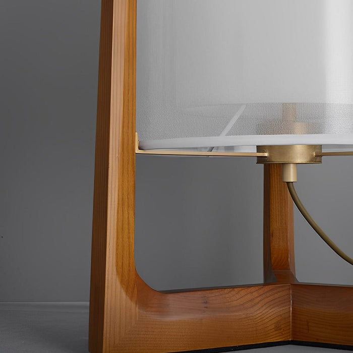 Mid Century Wooden Floor Lamp With Fabric Shade LED 3 Step Dimming Standing Lamp
