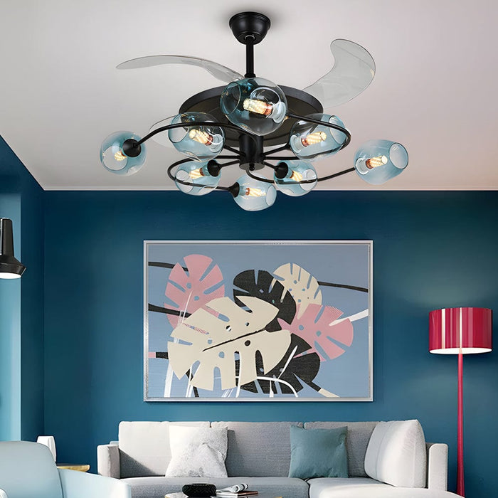 41-in 4 Blades Ceiling Fan Lights with 6/8-Light Glass Shades. Remote Control