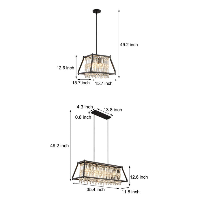 Trapezoidal Black Metallic Crystal Dining Room Chandeliers. 2 Sizes