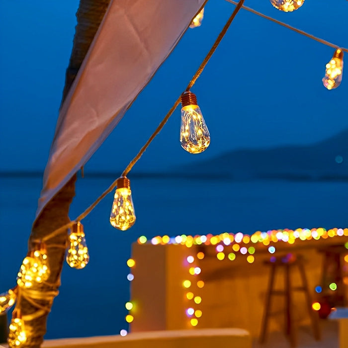 Solar Retro Filament LED String Lights, Waterproof IP55, Outdoor Garden/Patio/Yard