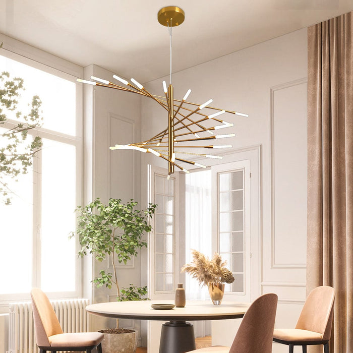 Modern Chandelier Rotating Fireworks. Black/Gold